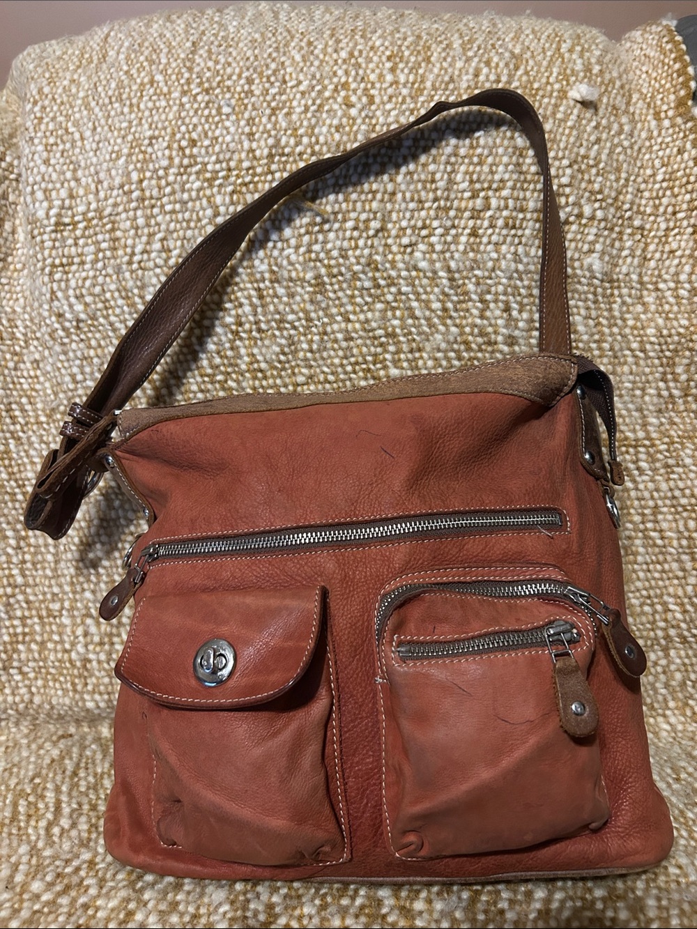 Roots Rust Brown Leather Crossbody Bag